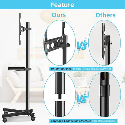 Mobile TV Carts on Wheels for 21-60 Inch Flat/Curved Panel Screens TVs - Image 2