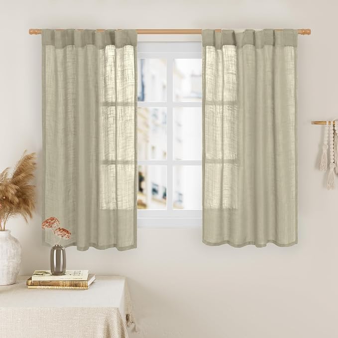 Linen Curtains 48 Inch Length Semi Sheer Light Filtering 2 Panels | Linen by LAMIT