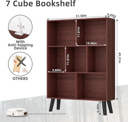YAHARBO Walnut Bookshelf, 3 Tier Book Shelf - Image 3