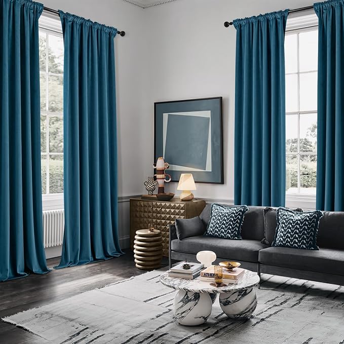 MIULEE Velvet Curtains 50W x 96L 2 Panels Peacock Blue Blackout Curtains | - Image 5