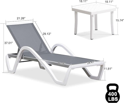 PURPLE LEAF Patio Chaise Lounge Chair Set of 3 Outside Aluminum Plastic - Image 3