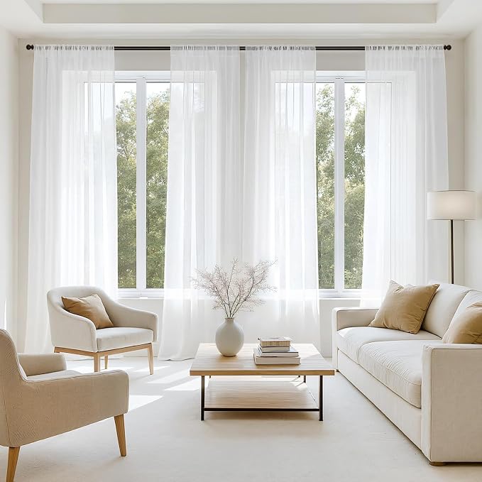 MIULEE 4 Panels White Extra Wide Sheer Curtains 59 x 84 Inches | Light Filtering by MIULEE
