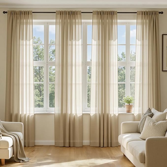 MIULEE Beige Sheer Curtains 96 Inches Long 4 Panels 42 x 96 Inches | Light by MIULEE