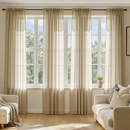 MIULEE Beige Sheer Curtains 96 Inches Long 4 Panels 42 x 96 Inches | Light by MIULEE