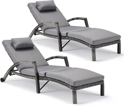 HOMREST Chaise Lounge Chairs Set of 2, PE Rattan Wicker Patio Lounge Chair - Image 3