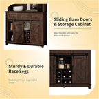 72" Coffee Bar Wine Cabinet with Sliding Barn Door & LED Lights, Sideboard Buffet Cabinet with Wine Bottle Rack, 3 Drawers, Storage Cabinets for Kitchen, Dining Room, Brown