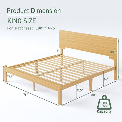 BOSRII 14in High Solid Bamboo Wood Platform King Size Bed Frame - Image 2