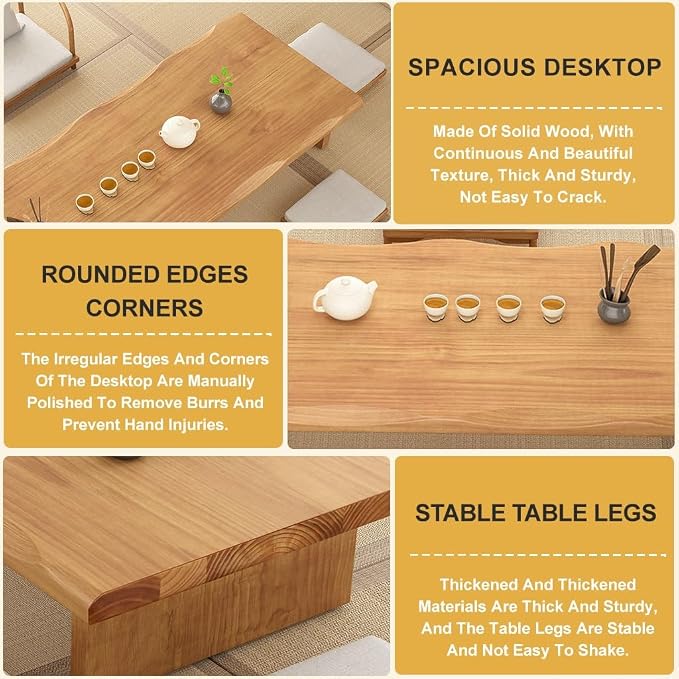 160cm Japanese Floor Table -Vintage Solid Wooden Tatami Table, Low Rectangular - Image 6