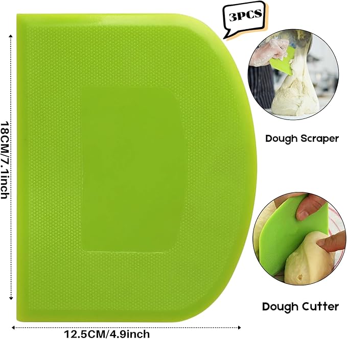 SURDOCA Dough Scraper - 3P 7.1x4.9" Plastic Flexible Bowl Scraper, Sharp Edge & Angles Cake Scraper. Non-Slip Bakeware Decorating Tools Sculpting & Modeling Tools - Pink+White+Green