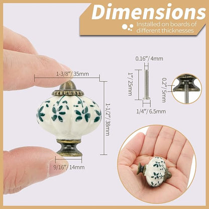 Ivory & Green Pumpkin Knobs 6 Pack Ceramic Cabinet Knobs Vintage Drawer Pulls - Image 4