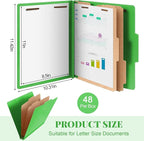 48 Pcs Classification Folders Letter Size, 2 Divider Pressboard File Folders with 3. 5 Inch Expansion, 2 Prongs Fastener, Heavy Duty Office File Organizers for Teachers, Medical (Green)