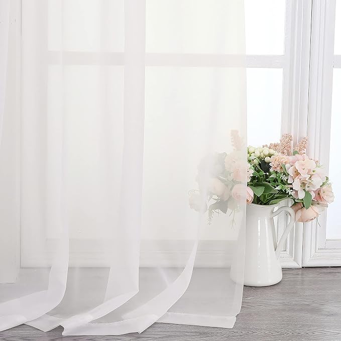 Simplebrand Ivory Sheer Curtains 108 Inches Long, Extra Long Rod Pocket Solid by Simplebrand