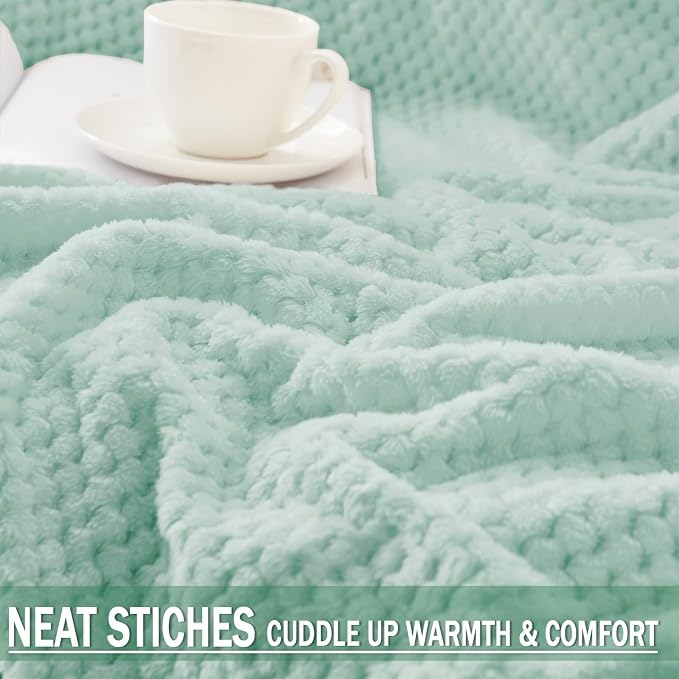 Exclusivo Mezcla Soft Waffle Fleece Bed Blanket Twin Size, Mint Green | - Image 4
