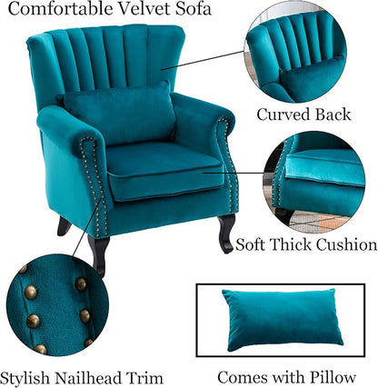 Mid Century Accent Chair Modern Tufted Wingback Armchairs Club Chair Velvet - Image 7