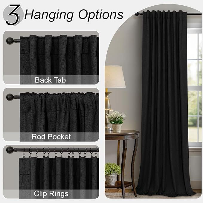Pitalk Black Out Curtains 108 Inch Long 2 Panels Gothic Elegant Modern Linen - Image 6