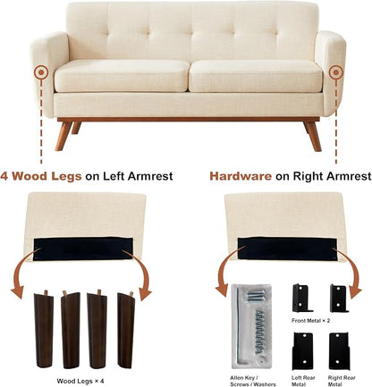 Kingfun 65.2" W Loveseat Sofa, Mid Century Modern Decor Love Seat Couches - Image 5