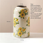 Vintage Ceramic Vase, 10.6 Inch Chinoiserie Sunflower Yellow Floral Vases, Retro Ice Cracked Rustic Antique Flower Vases for Modern Room Bathroom Shelf Home Decor (Large Cylinder)