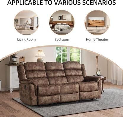 EBELLO 3 Pieces Reclining Living Room Set, Soft Fabric Manual Recliner Sofa - Image 6