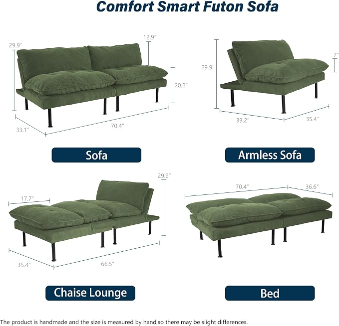 Ribilake 2 Sets 70" Futon Sofa Bed, 4 in 1 Multi-Function Couch Sleeper - Image 2