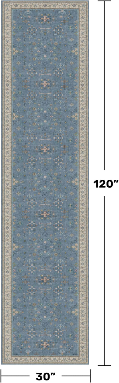 Boho 2'6"x10' Wide Runner Rugs for Hallway Non Skid- 10ft Light Blue Washable - Image 2