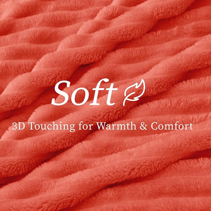 BEDELITE Ribbed Twin Blanket for Couch & Bed, Coral Red, Warm Yet Lightweight - Image 4