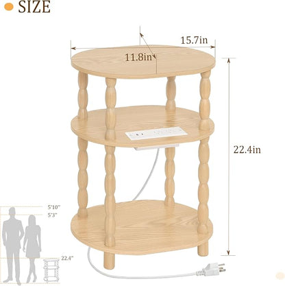 MaxSmeo End Table with Charging Station, Small Oval Side Table - Image 3