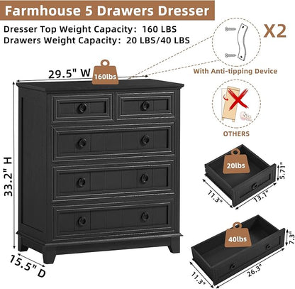 Joaxswe Farmhouse 5 Drawer Dresser - Image 2
