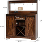 Wnutrees Farmhouse Coffee Bar Cabinet with Charging Station and USB Ports, Sliding Barn Door, 39" Kitchen Hutch Sideboard Buffet Storage Cabinet, Fits Kitchen Dining Living Room, Brown