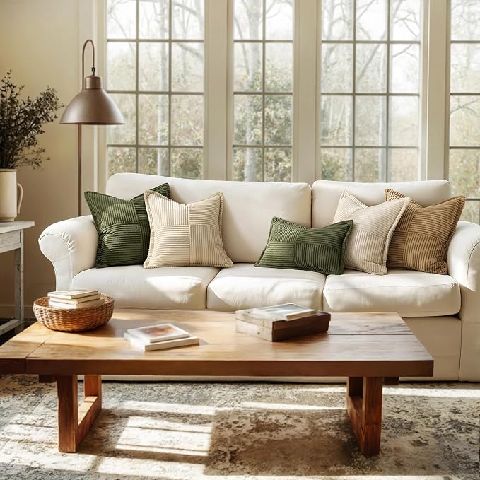 MIULEE Olive Green Corduroy Decorative Euro Sham Pillow Covers 24x24 Inch - Image 6