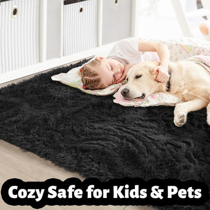 Amdrebio Black Fluffy Fuzzy Area Rug 4x6 - Image 6