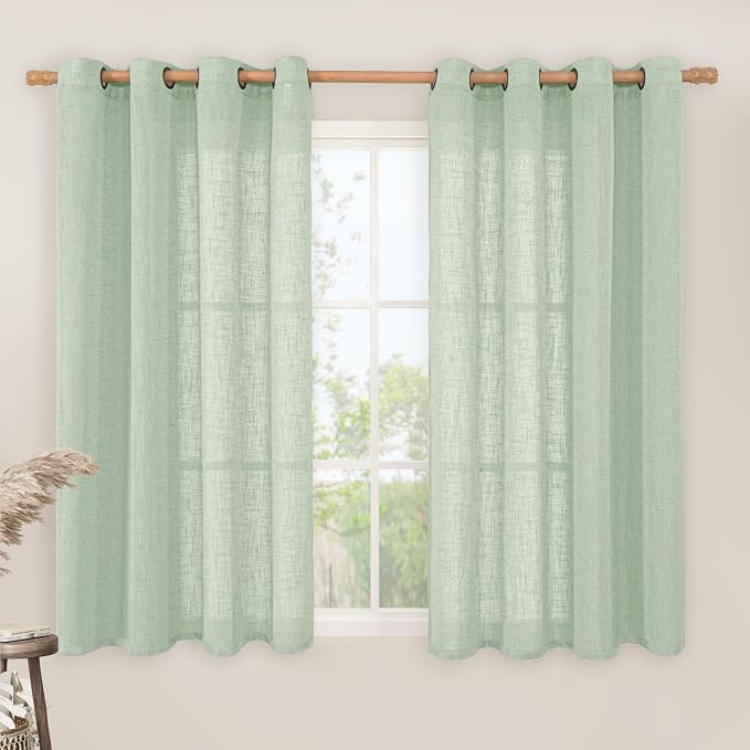 Semi Sheer Linen Curtains 45 Inches Long, Light Filtering Panels Bronze Grommet by LAMIT