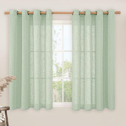 Semi Sheer Linen Curtains 45 Inches Long, Light Filtering Panels Bronze Grommet by LAMIT