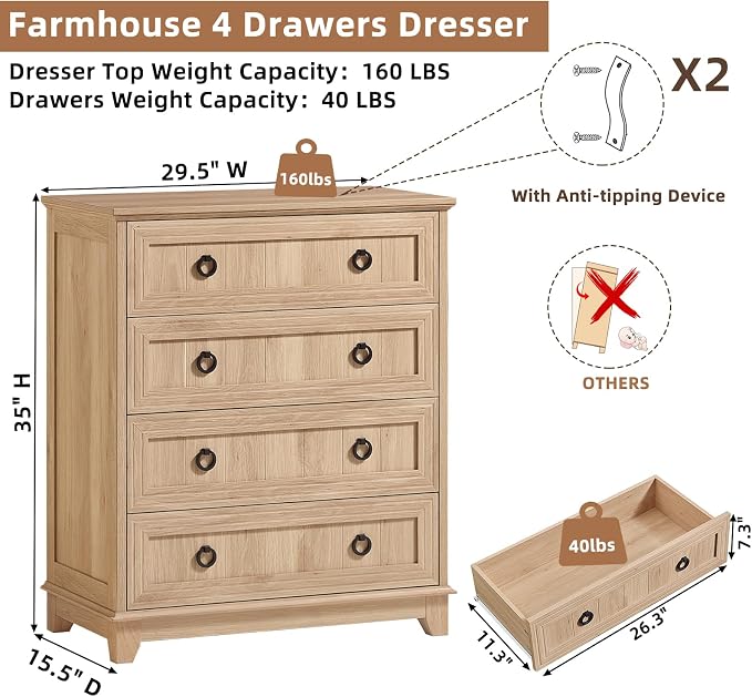 Joaxswe Farmhouse 4 Drawer Dresser - Image 6