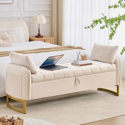 66" Storage Bench for Bedroom End of Bed, King Size Bed Bench - Image 9
