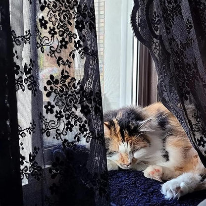 YJ YANJUN Vintage Lace Curtains 45 Inch Length-Victorian Dark Floral Pattern - Image 5