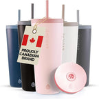 GROSCHE Jasper Insulated Stainless Steel Tumbler With Straw – Travel Cup with Lid, Extreme Insulation & Sleek Design, 23 oz - Pink