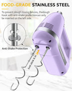 Electric Hand Mixer, Powerful 300W Hand Mixer Electric Handheld with 304 Beaters, Dough Hook,Hand Held Mixer with Turbo for Baking Cakes, Eggs, Cream Food(Purple)