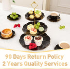 DUJUST Luxury Porcelain 3-Tier Cupcake Stand Tower, British Style Serving Tray with Golden Trim, Food Grade Dessert Display Stand, Beautiful Gift for Tea Party & Home Décor - Black
