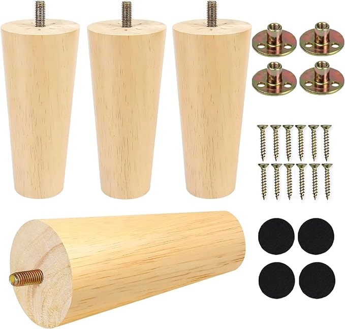 Yaliuliu 8 Inches Furniture Legs Round Solid Wood Sofa Legs Replacement Legs by Yaliuliu