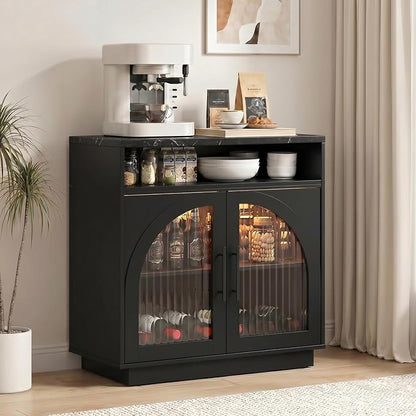 Sideboard Buffet Cabinet with Storage, 31.5" Coffee Bar Cabinet with LED Lights by SOLACEFURNITURE