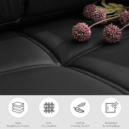 TYBOATLE 88" W Faux Leather Couches w/USB, Tufted Mid-Century Modern Comfy - Image 3