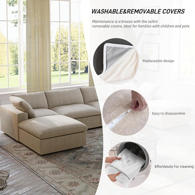 WJShome Cloud Modular Sectional Sofa, 160.6" Down Filled 5 Seater Couch - Image 5