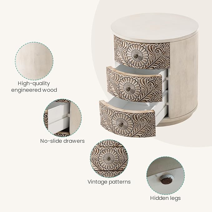 SUNBURY Round Night Stand Set of 2, Farmhouse Bedside Table, Farmhouse End Table - Image 5