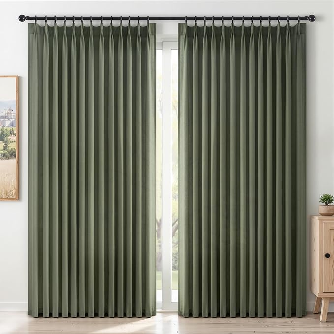 Topfinel Olive Green Pinch Pleated Curtains 108 Inch Length 2 Panels by Topfinel
