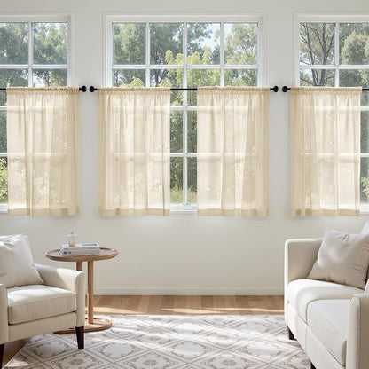 MIULEE Cream Sheer Curtains 63 Inches Long 4 Panels 42 x 63 Inches | Light - Image 4