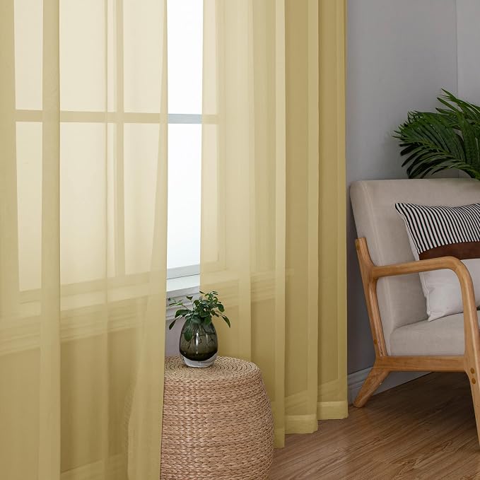 Simplebrand Gold Sheer Curtains 120 Inches Long, Extra Long Rod Pocket Solid - Image 7