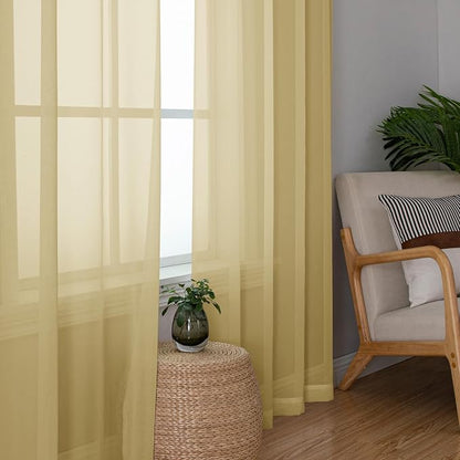 Simplebrand Gold Sheer Curtains 120 Inches Long, Extra Long Rod Pocket Solid - Image 7