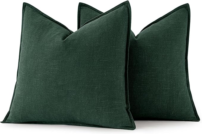 MIULEE Decorative Linen Pillow Covers 20x20 Inch Dark Green | Boho Farmhouse​ - Image 6