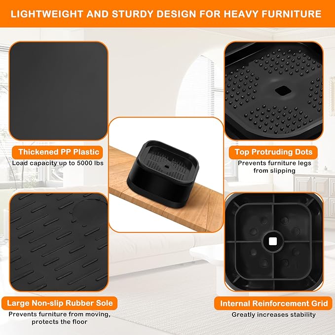 Furniture Risers Adjustable Bed Risers Heavy Duty Lifts Height 2", Square - Image 5