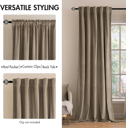 MIULEE Velvet Curtains 52x90 inches 2 Panels Light Taupe Blackout Curtains | - Image 2